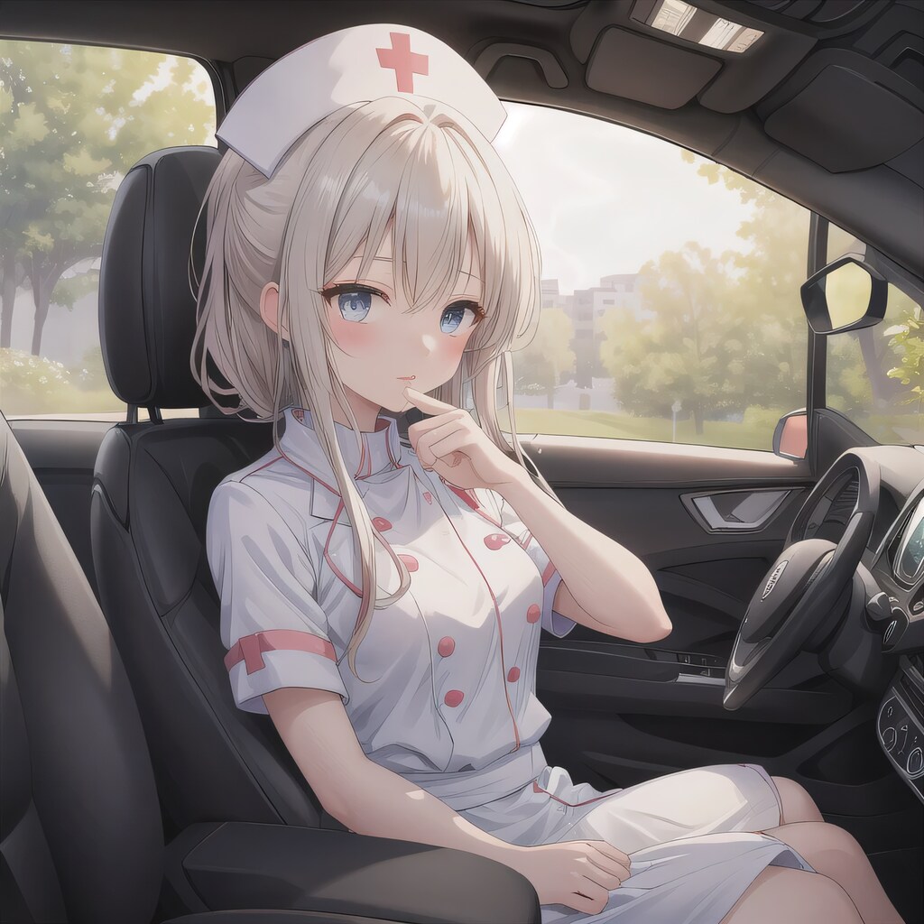 白髪ポニテで車内の少女