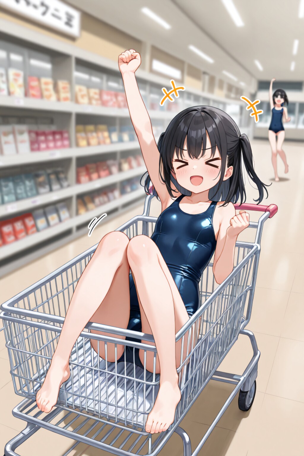 ショッピングカートに乗る女の子