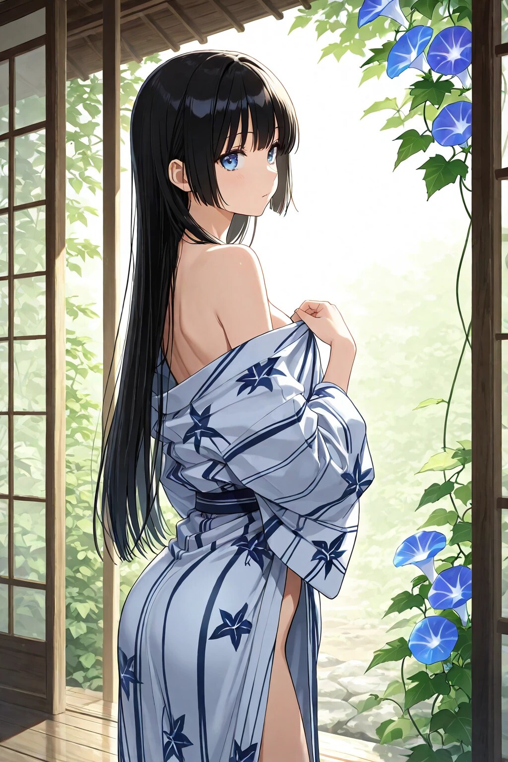 浴衣と朝顔