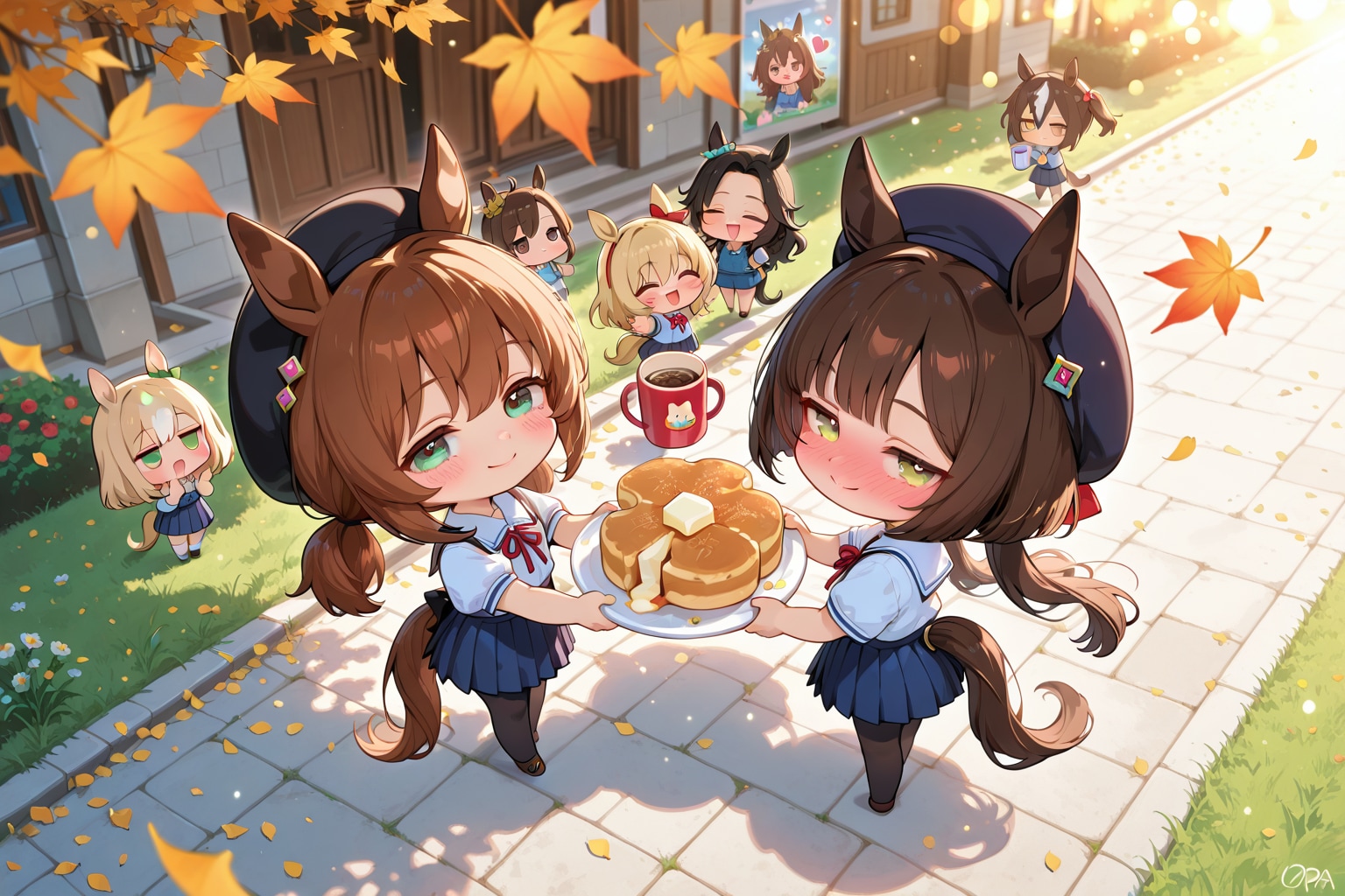 OOLONG_(((Don't forget to stay hydrated))), (((a mug))), (((eat pancakes))), (autumn leaves),。 | の人気AIイラスト・グラビア