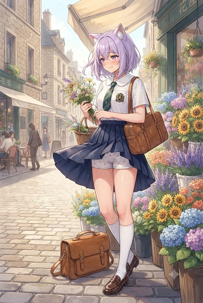花屋に立ち寄るパンチラの制服シス