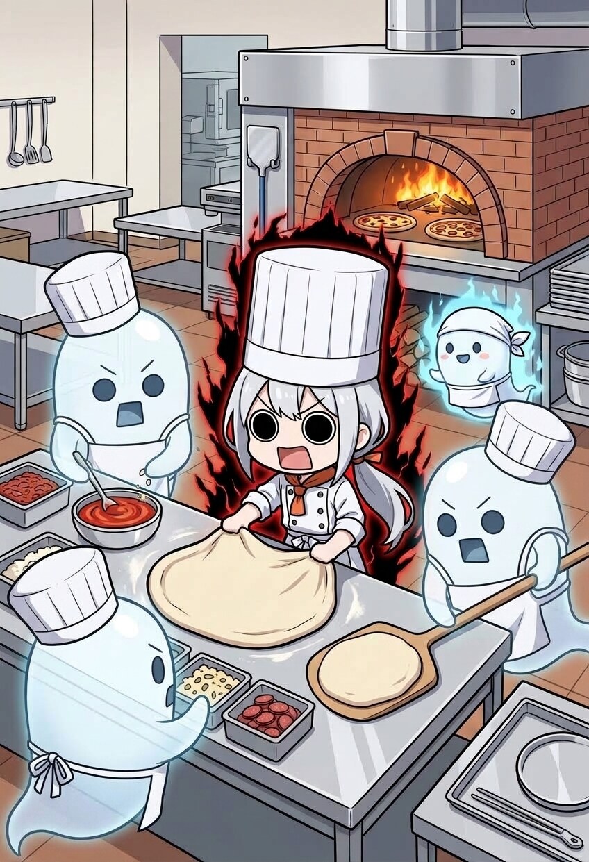 お化けシェフ達とピザ作り中えらいこっちゃ嬢 | の人気AIイラスト・グラビア