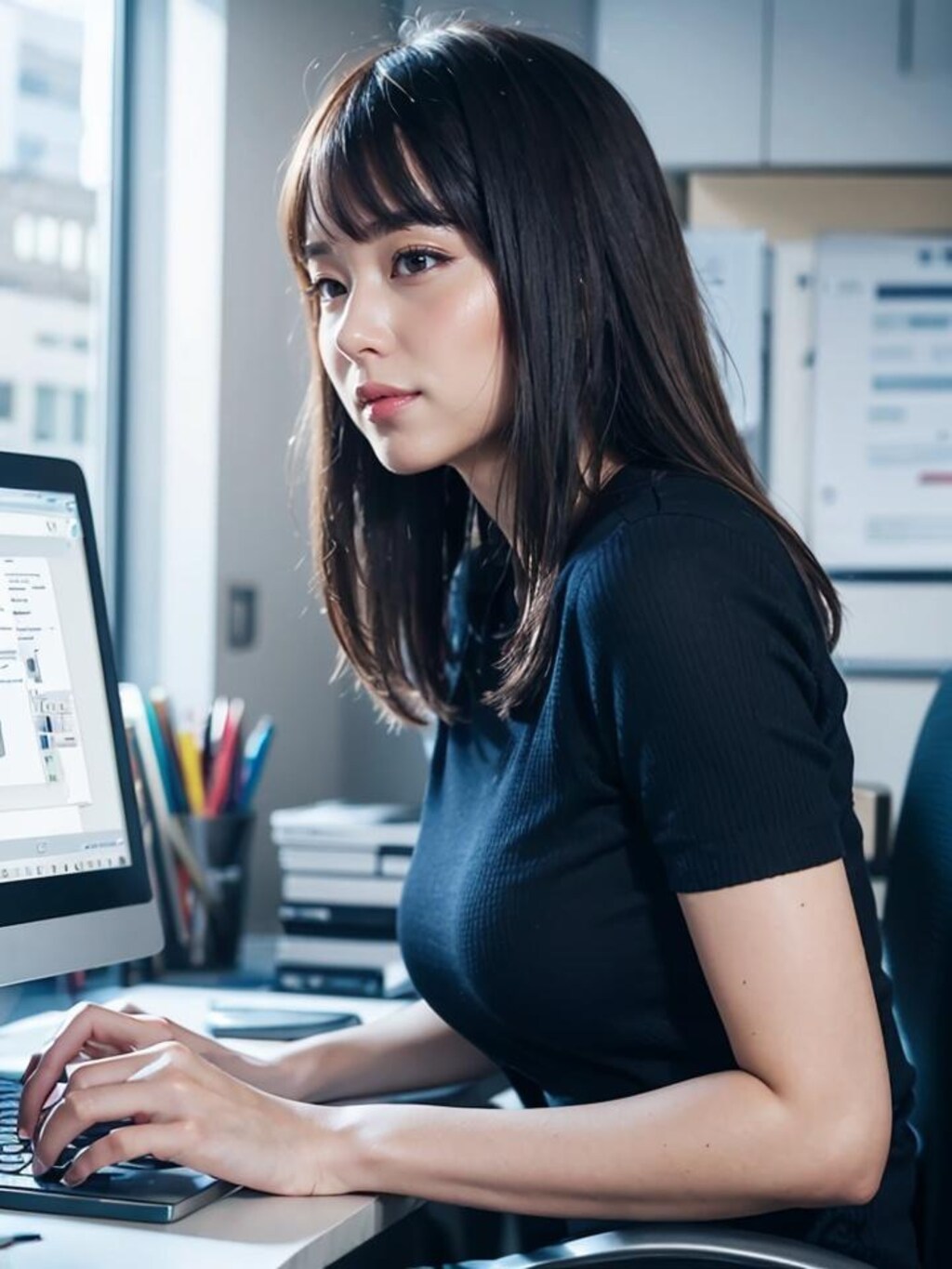 真剣に仕事してる美人な同僚