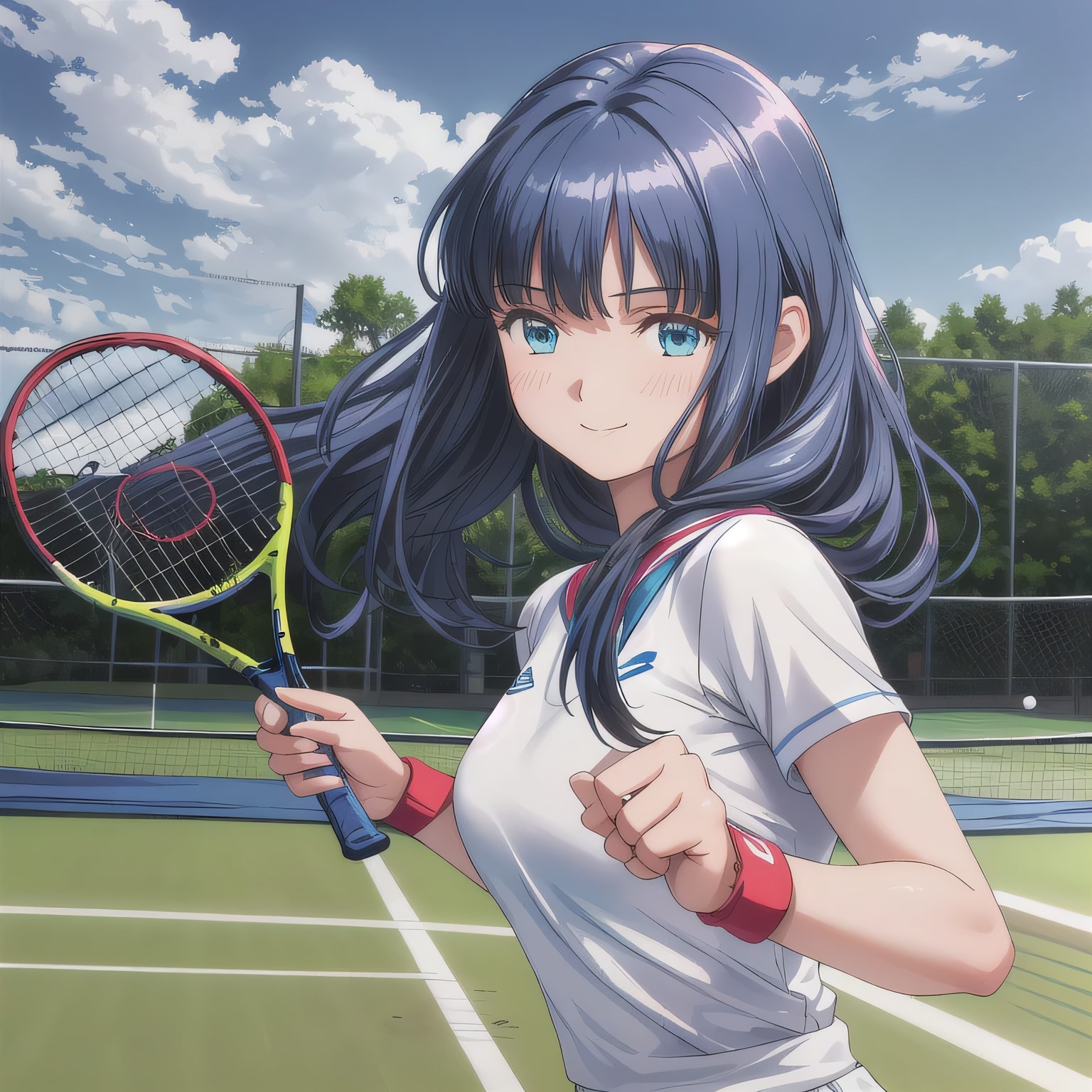 黒髪ロングでテニスウェアの少女３４ | の人気AIイラスト・グラビア