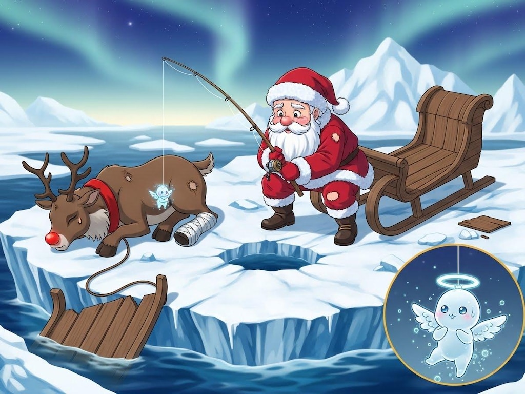 流氷で漂流するサンタクロース・４