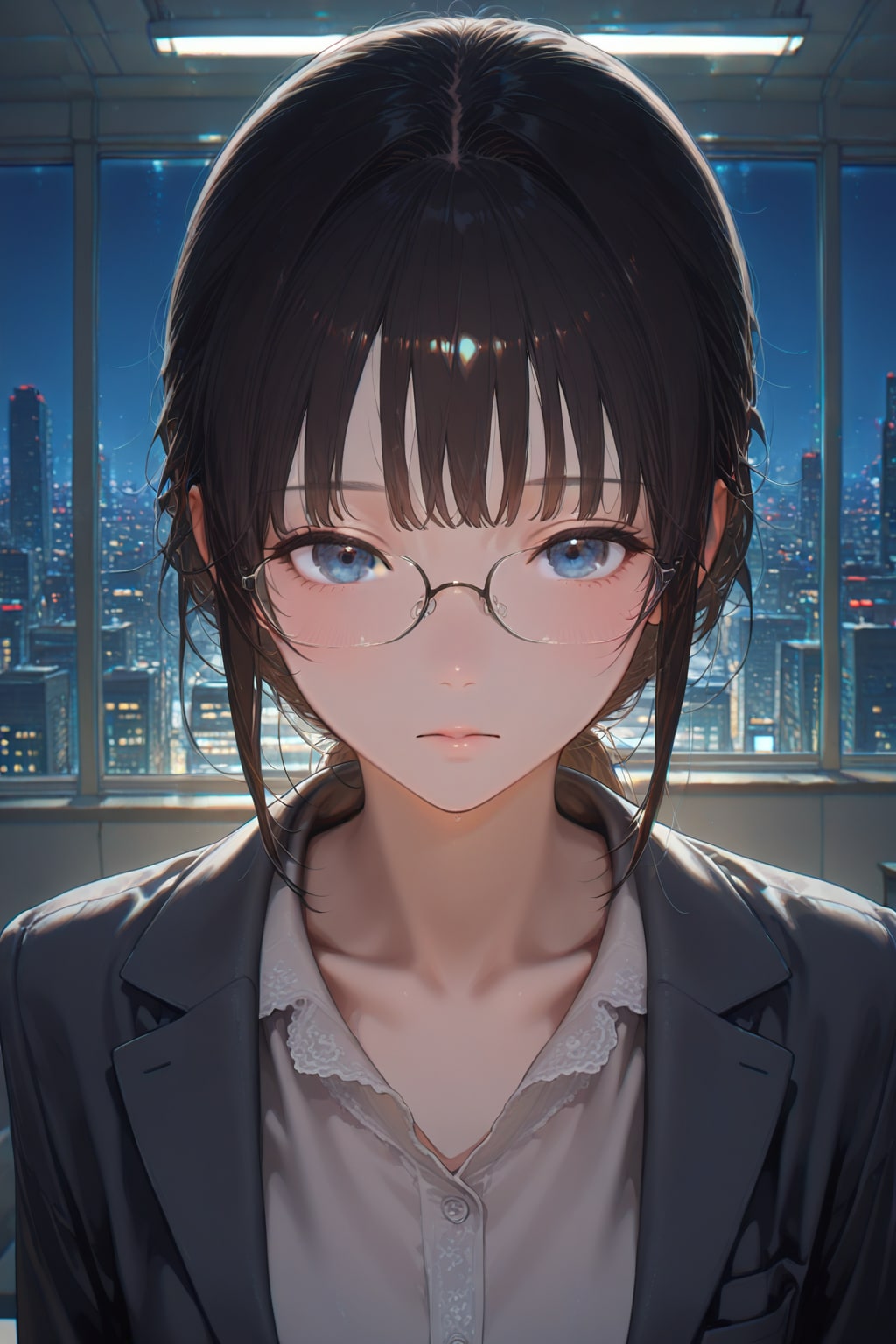 夜、残業中の彼女 | の人気AIイラスト・グラビア