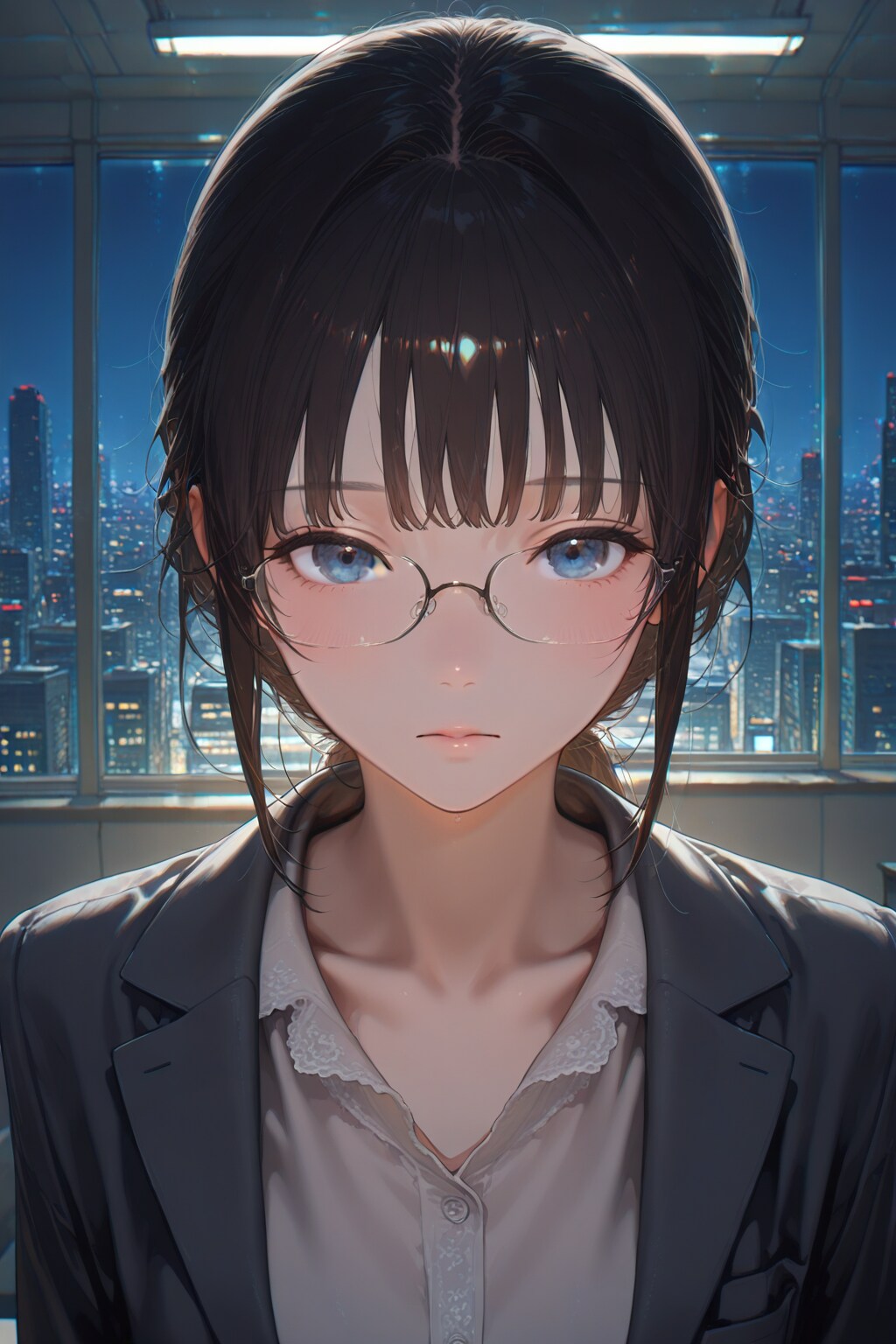 夜、残業中の彼女