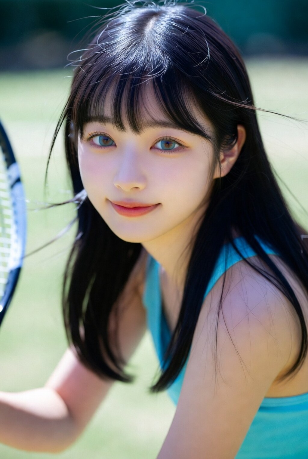 黒髪ロングでテニスウェアの美女９６