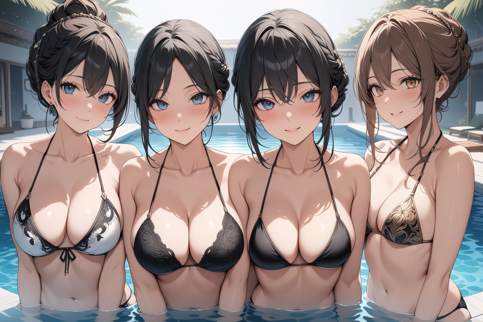 プールサイドのグラビアアイドルたち