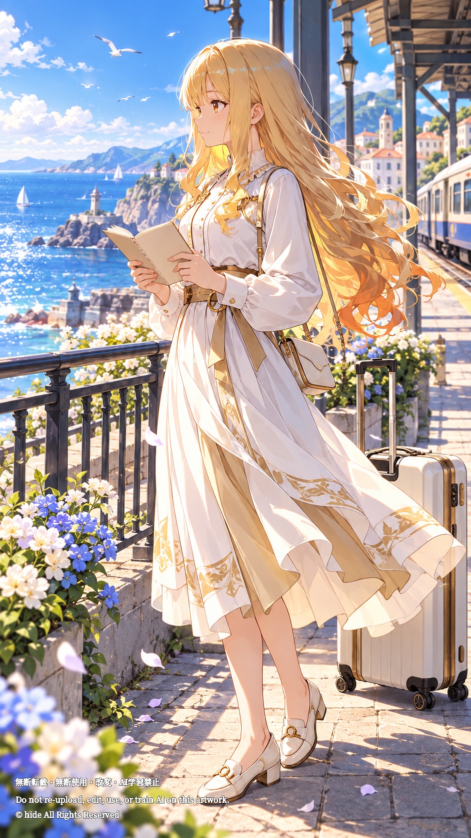 エリシアさん、海辺の旅でひと休み | の人気AIイラスト・グラビア