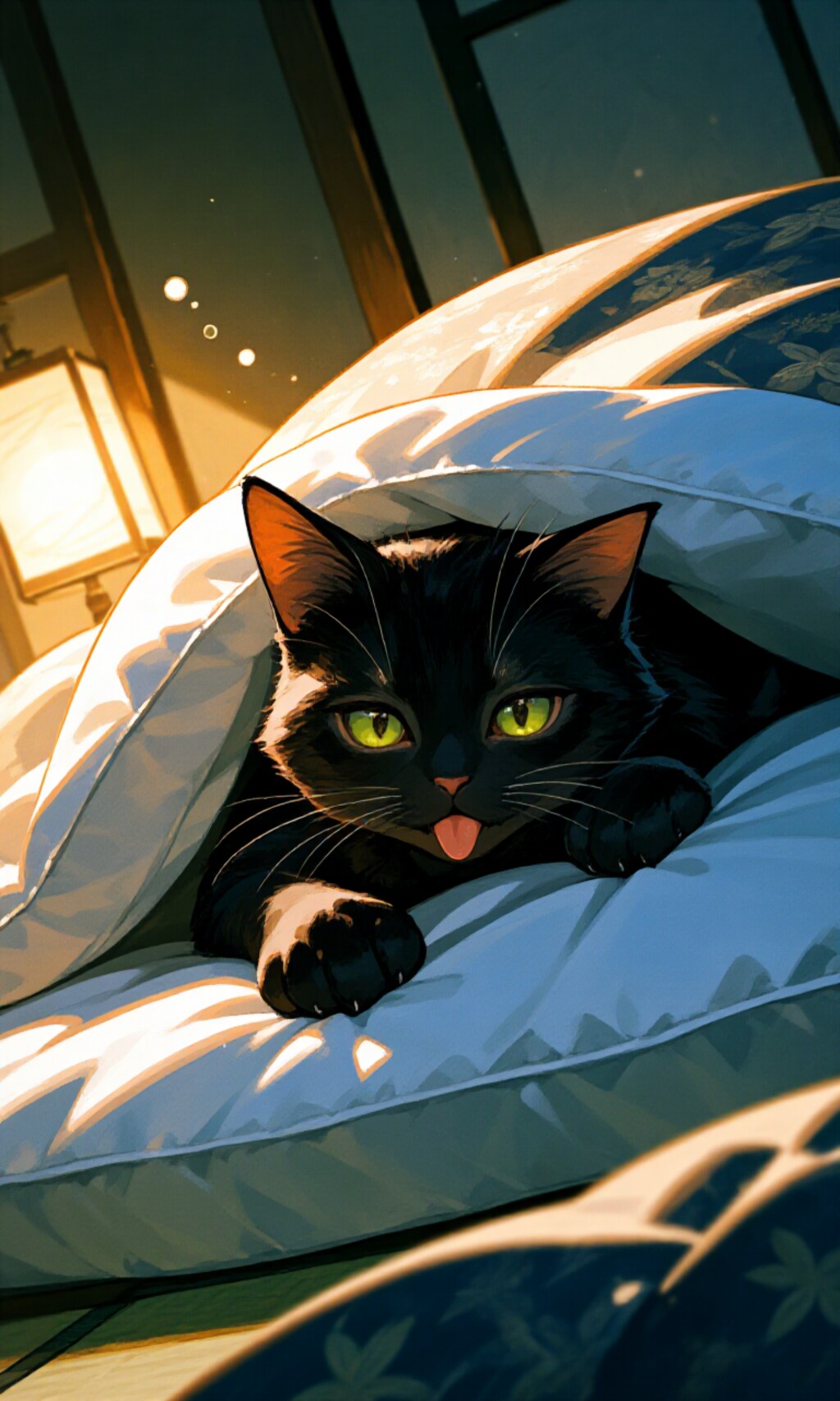 布団に挟まれる猫ちゃん