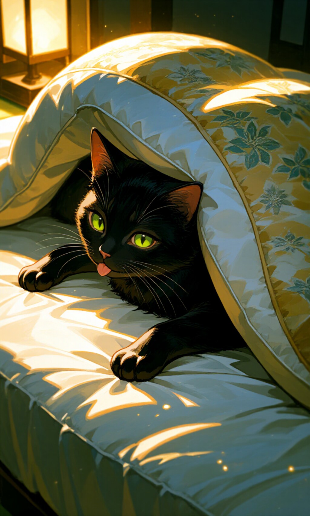 布団に挟まれる猫ちゃん