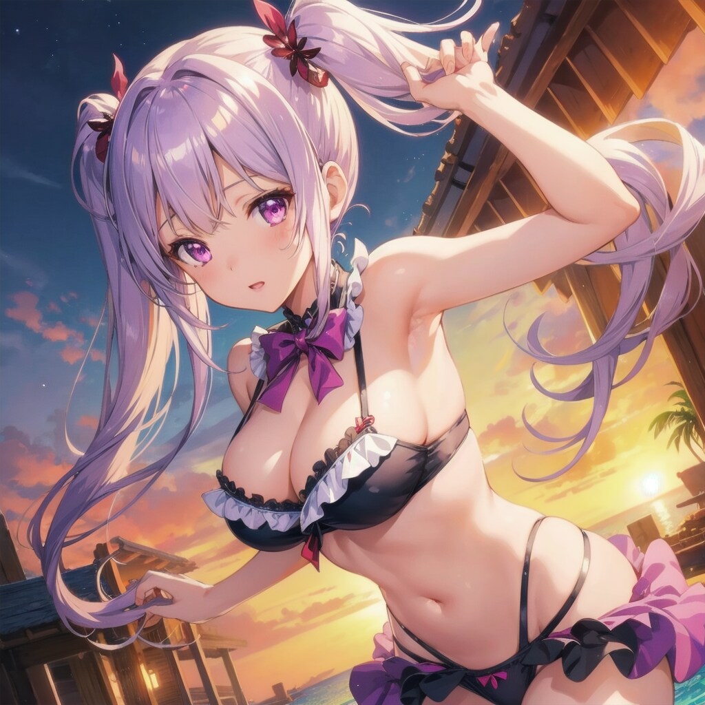 銀髪ツインテちゃん水着