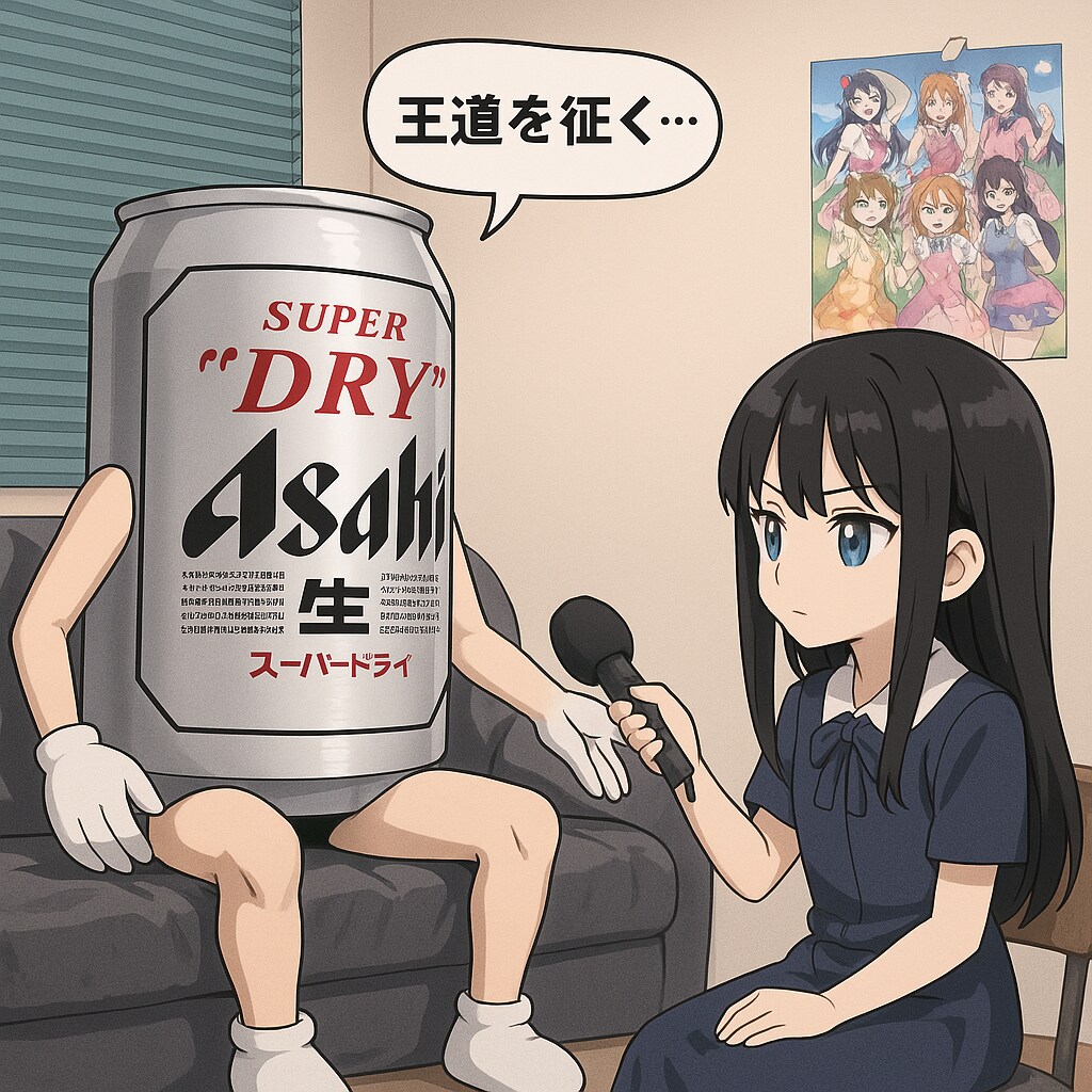 インタビューされるビール缶とインタビュアーの少女