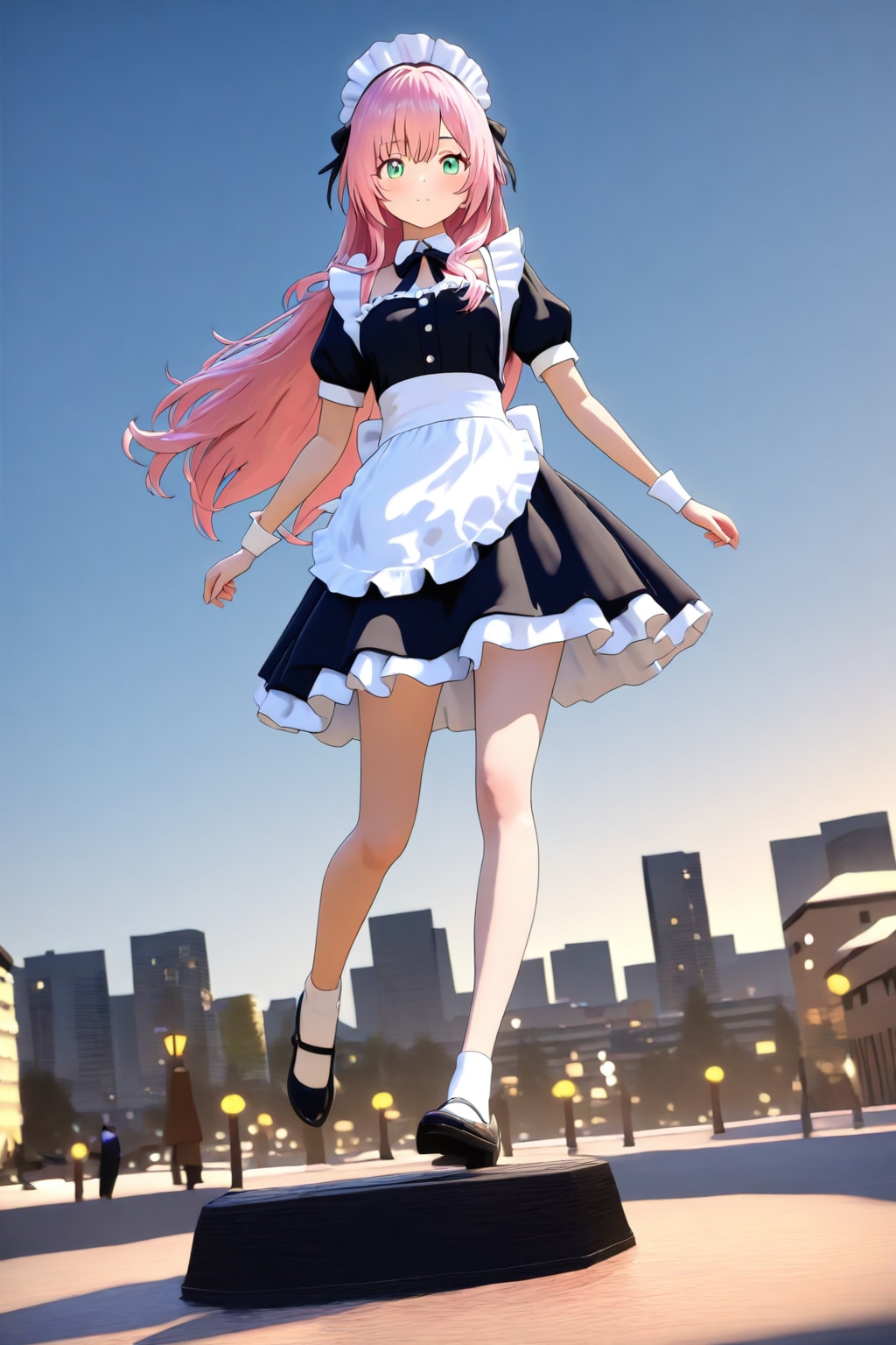 フィギュア朝焼けの街中を走るメイド