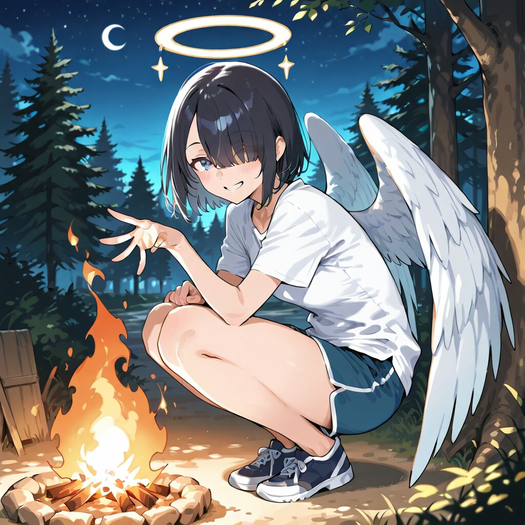 キャンプファイヤー片目隠れ天使さん