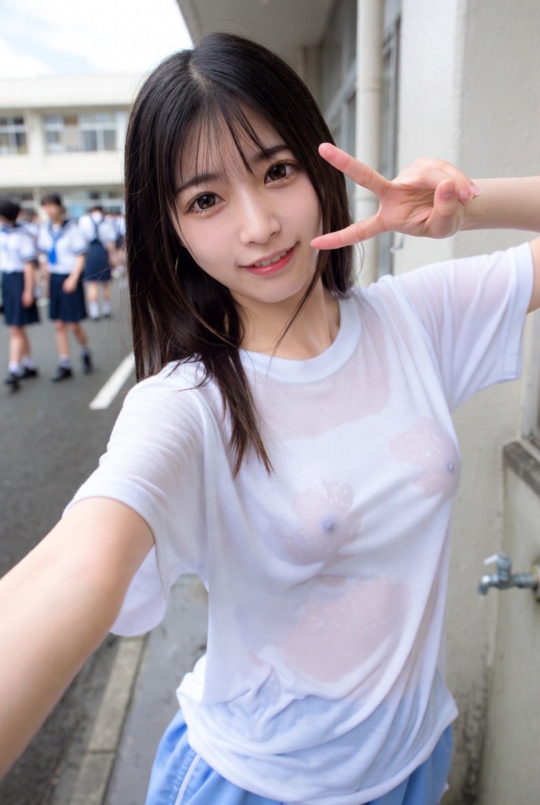 白シャツでピース