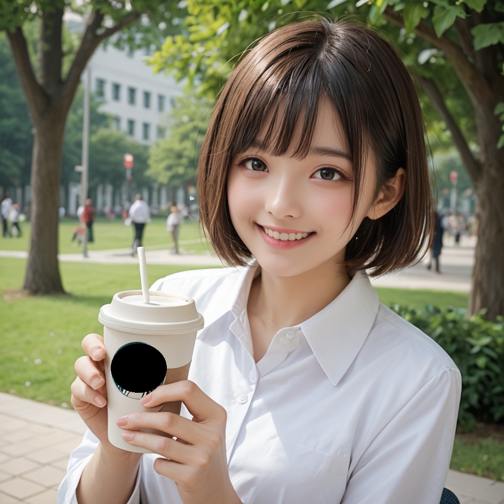 公園でコーヒーブレイク中のメグミさん