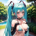 初音ミクです。023_ifビキニで公園_むちっ、『…きついんですけど。』（イラスト風） 3枚目