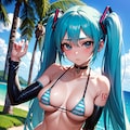 初音ミクです。023_ifビキニで公園_むちっ、『…きついんですけど。』（イラスト風） 6枚目