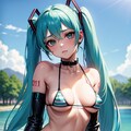 初音ミクです。023_ifビキニで公園_むちっ、『…きついんですけど。』（イラスト風） 5枚目
