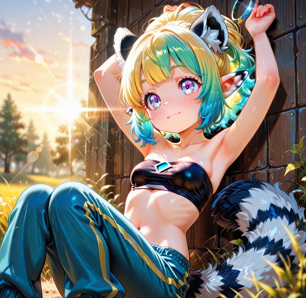 7枚）日向ぼっこをするワオキツネザルさん