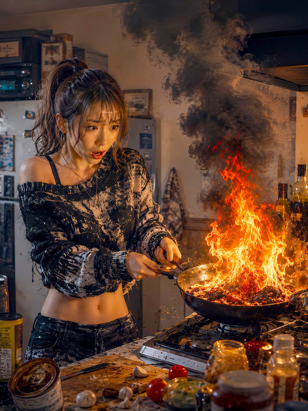 火事寸前のキッチンでパニック