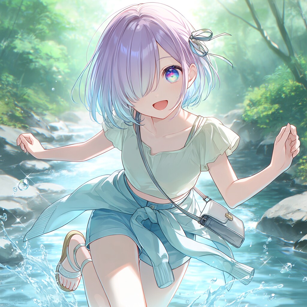 ミラと川遊び
