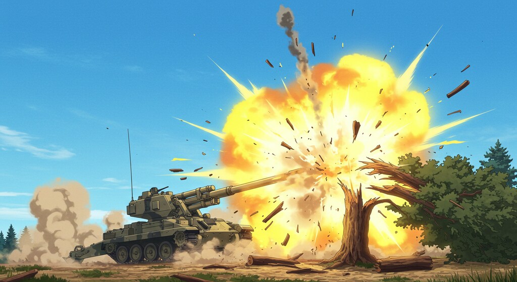 杉の木に砲撃（桜の木に誤射あり）