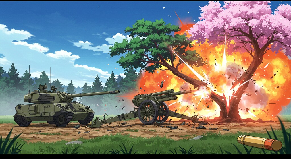 杉の木に砲撃（桜の木に誤射あり）