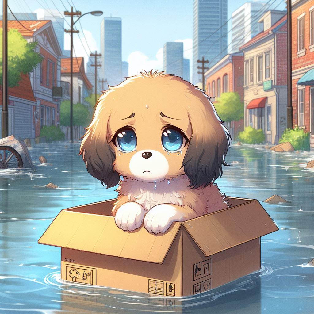 子犬が流れて来た