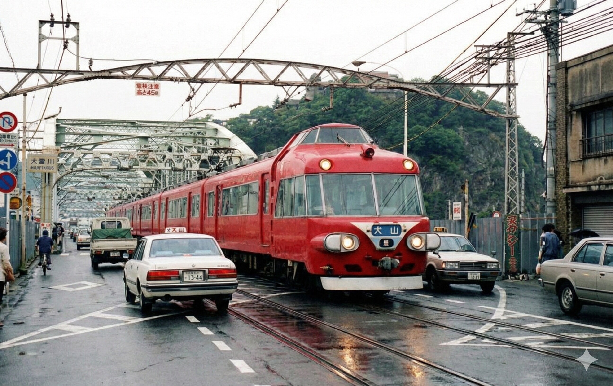 併用橋時代の犬山橋を渡るパノラマカー | の人気AIイラスト・グラビア
