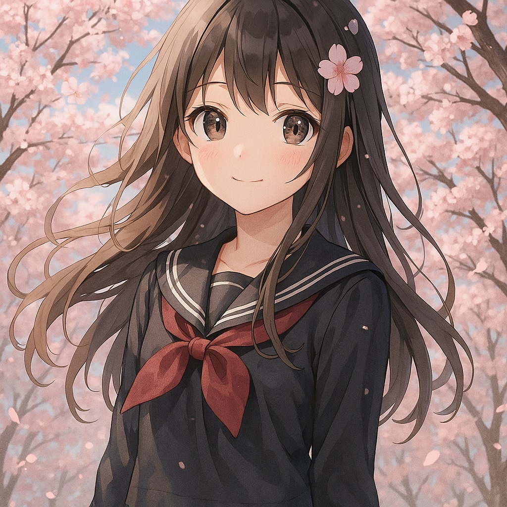 桜と女子高生