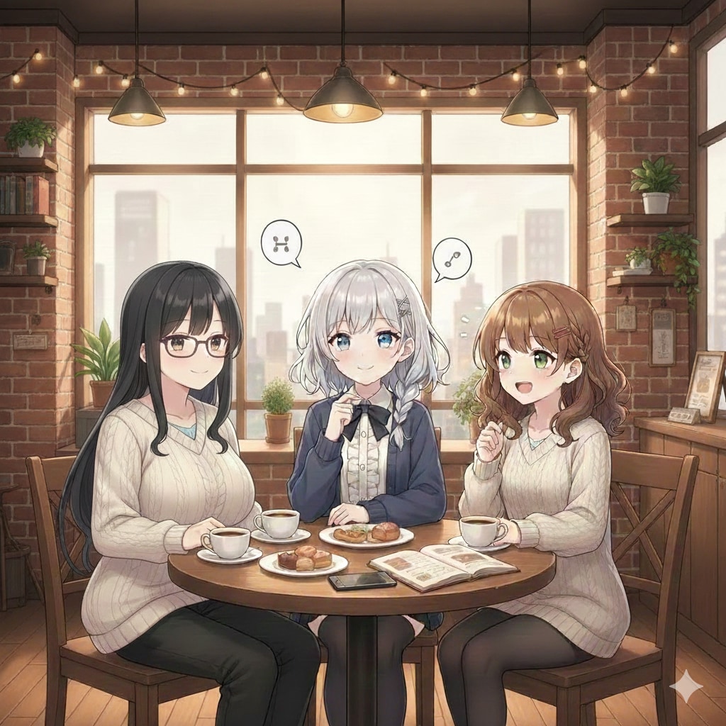 友達と喫茶店でお話しするジェミニちゃま | の人気AIイラスト・グラビア