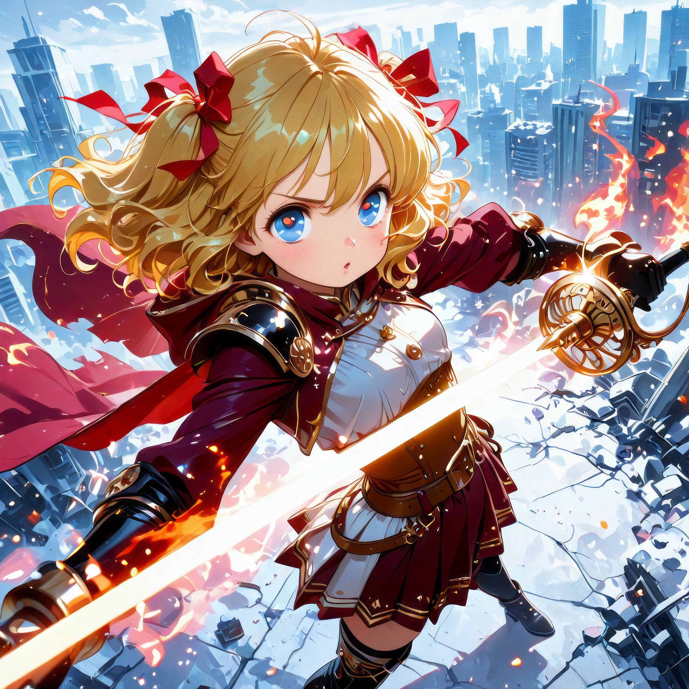 Blonde-Girl holding sword in battle-stance | の人気AIイラスト・グラビア