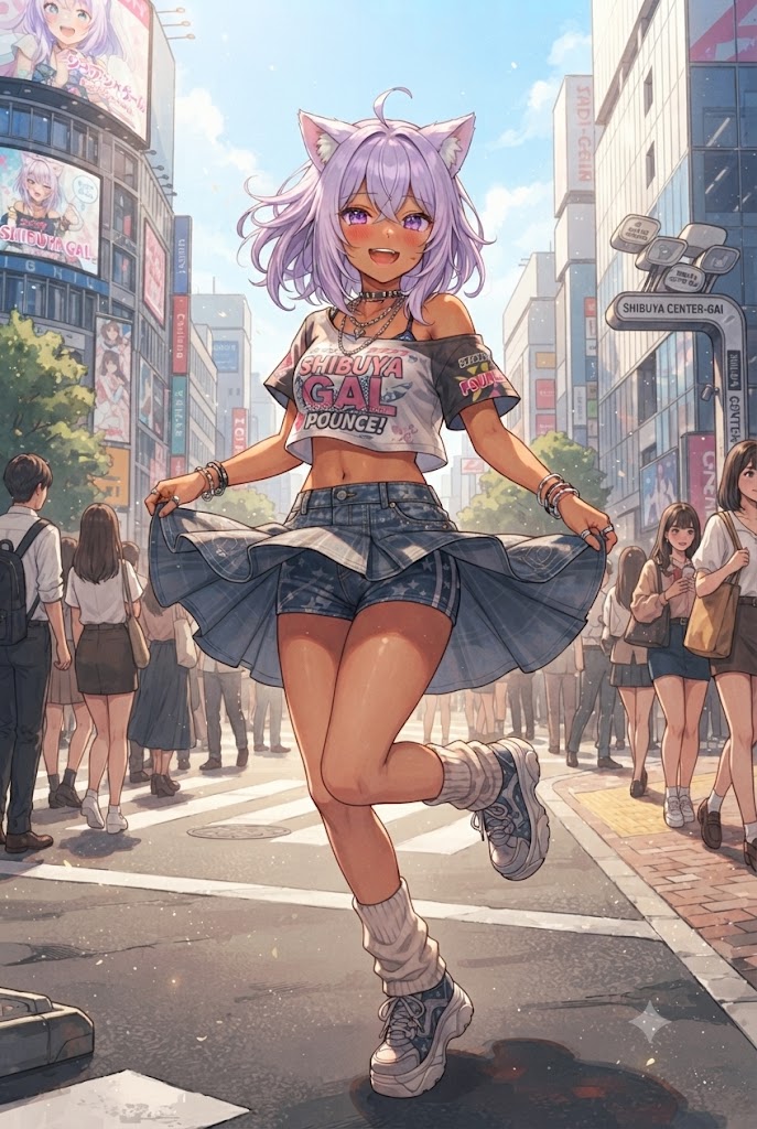 街角でパンチラの日焼けギャルのシス