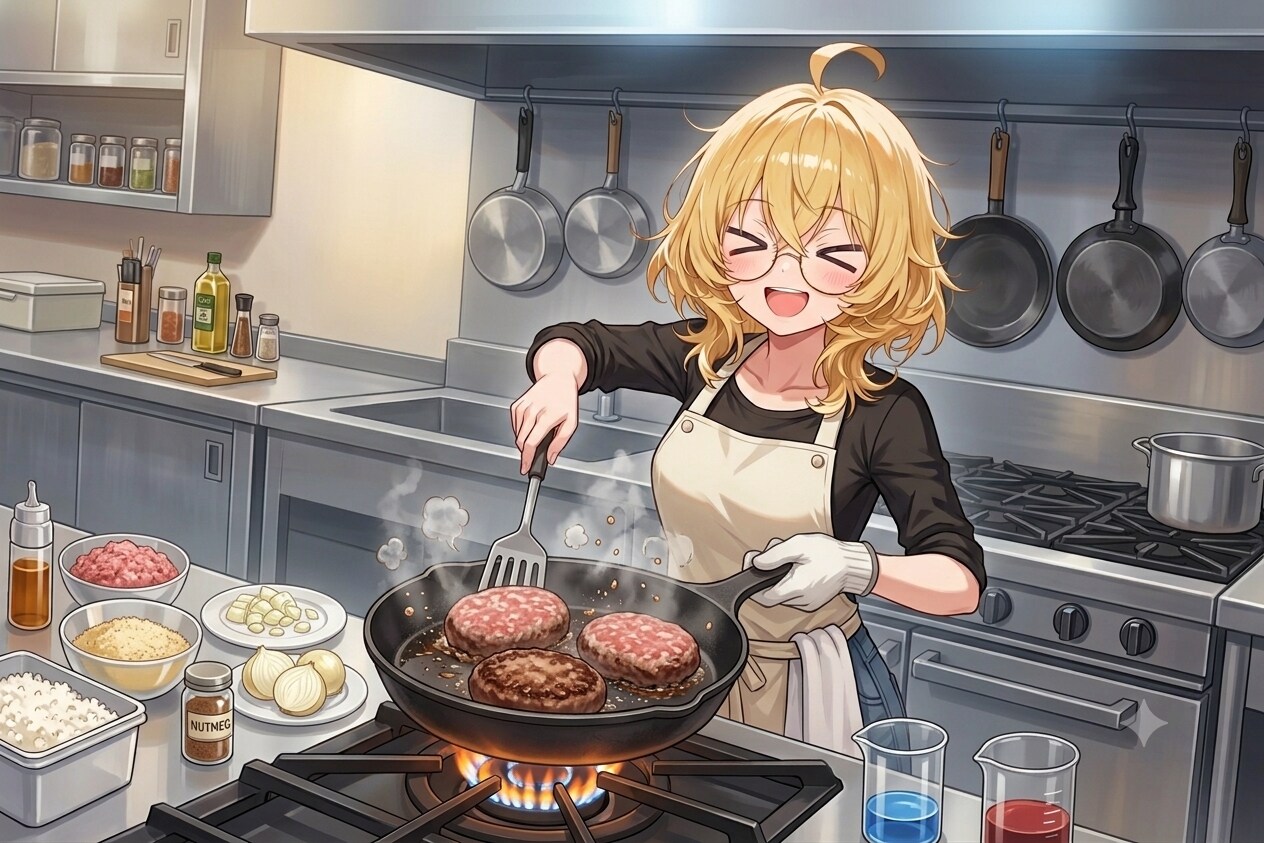 理久さん、ハンバーグに挑戦