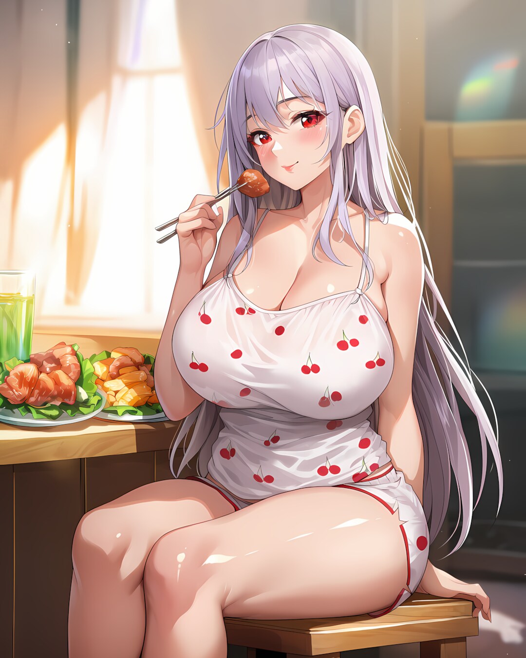 🍒おうちデート✨ミレナとサテンパジャマでランチ🍴