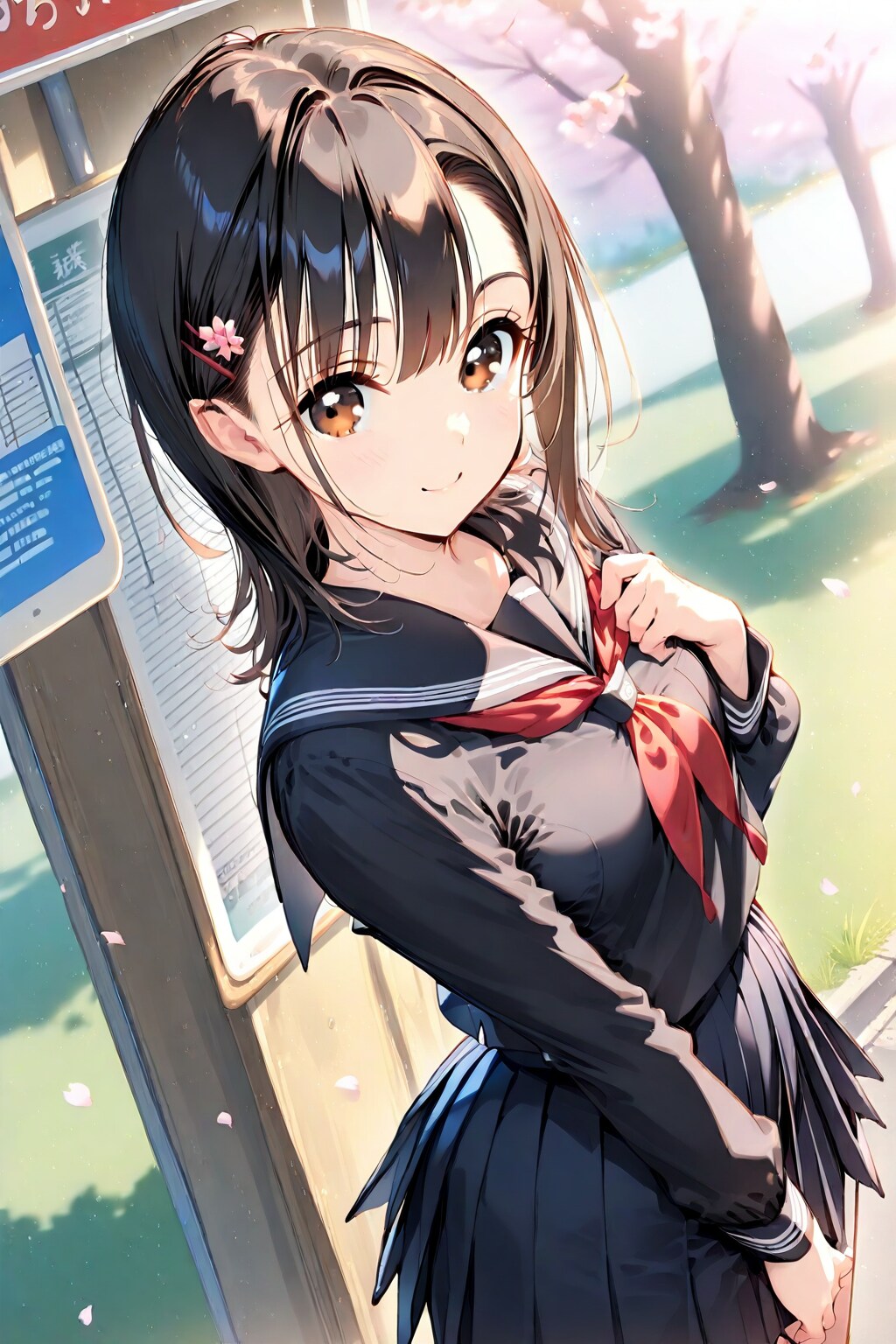 春のバス停で待ってくれている可愛い子
