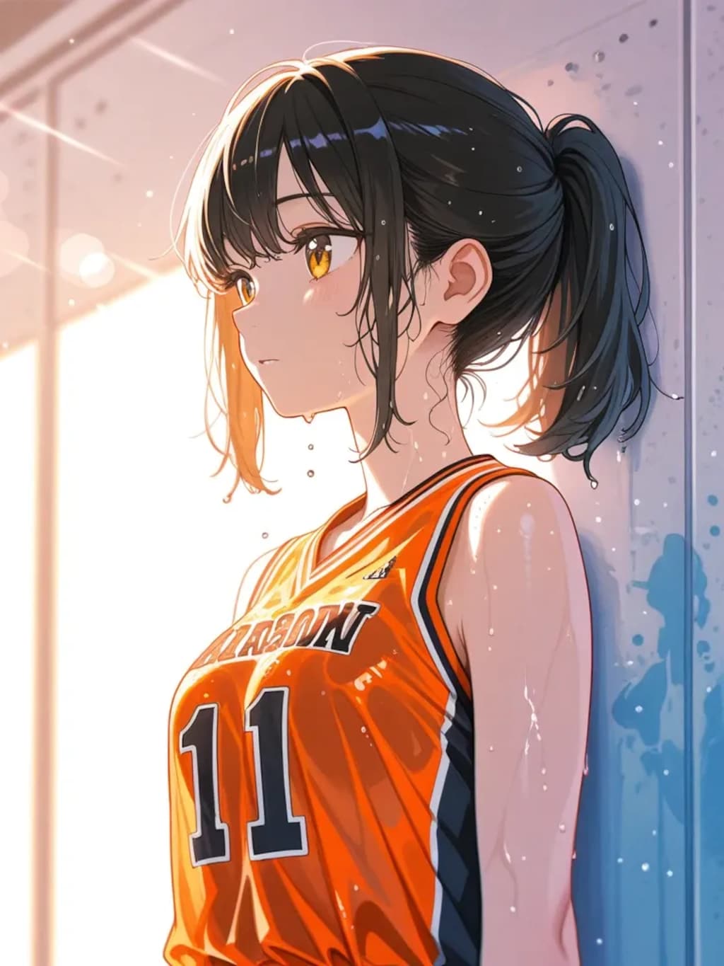 "ノーブラなのに汗でびしょ濡れ"