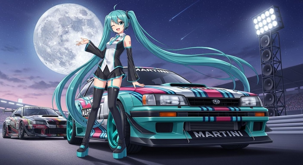 初音ミクとレガシィツーリングワゴンレーシングカー
