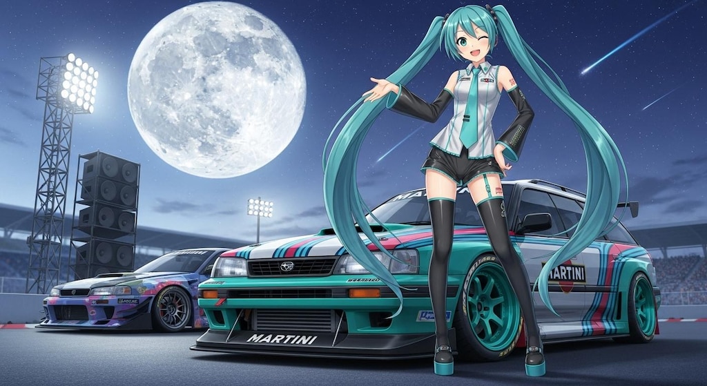 初音ミクとレガシィツーリングワゴンレーシングカー