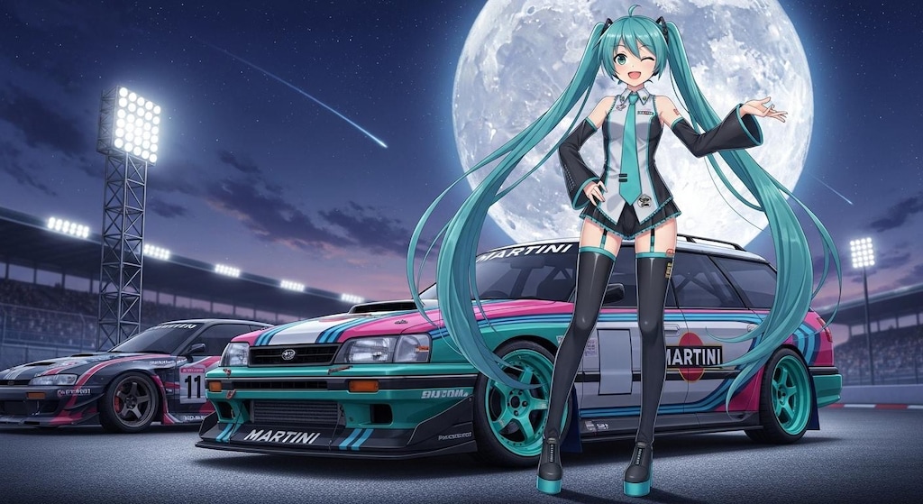 初音ミクとレガシィツーリングワゴンレーシングカー