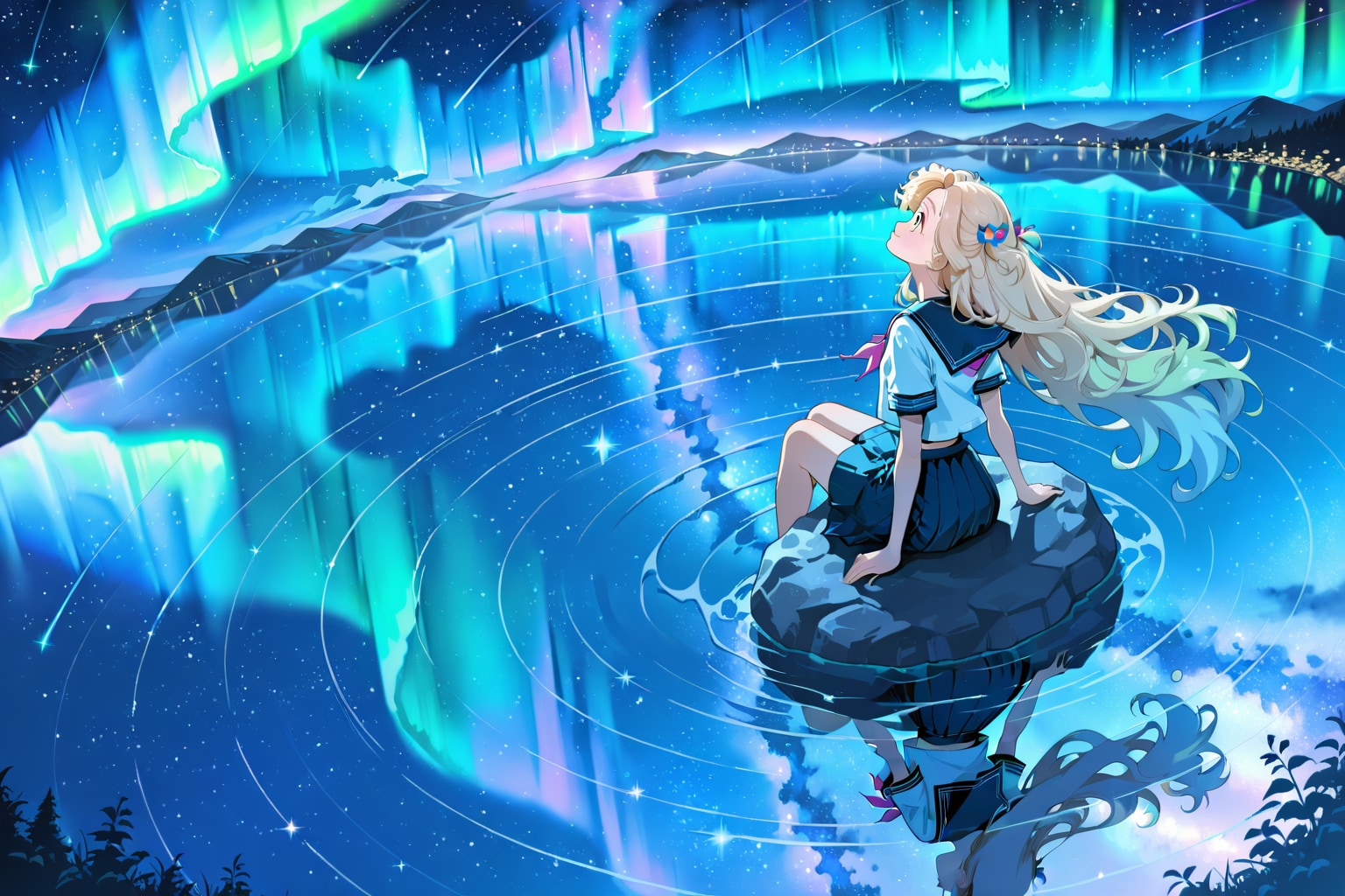 宇宙空間にて星を見上げる少女（ちちぷいちゃん）リメイク