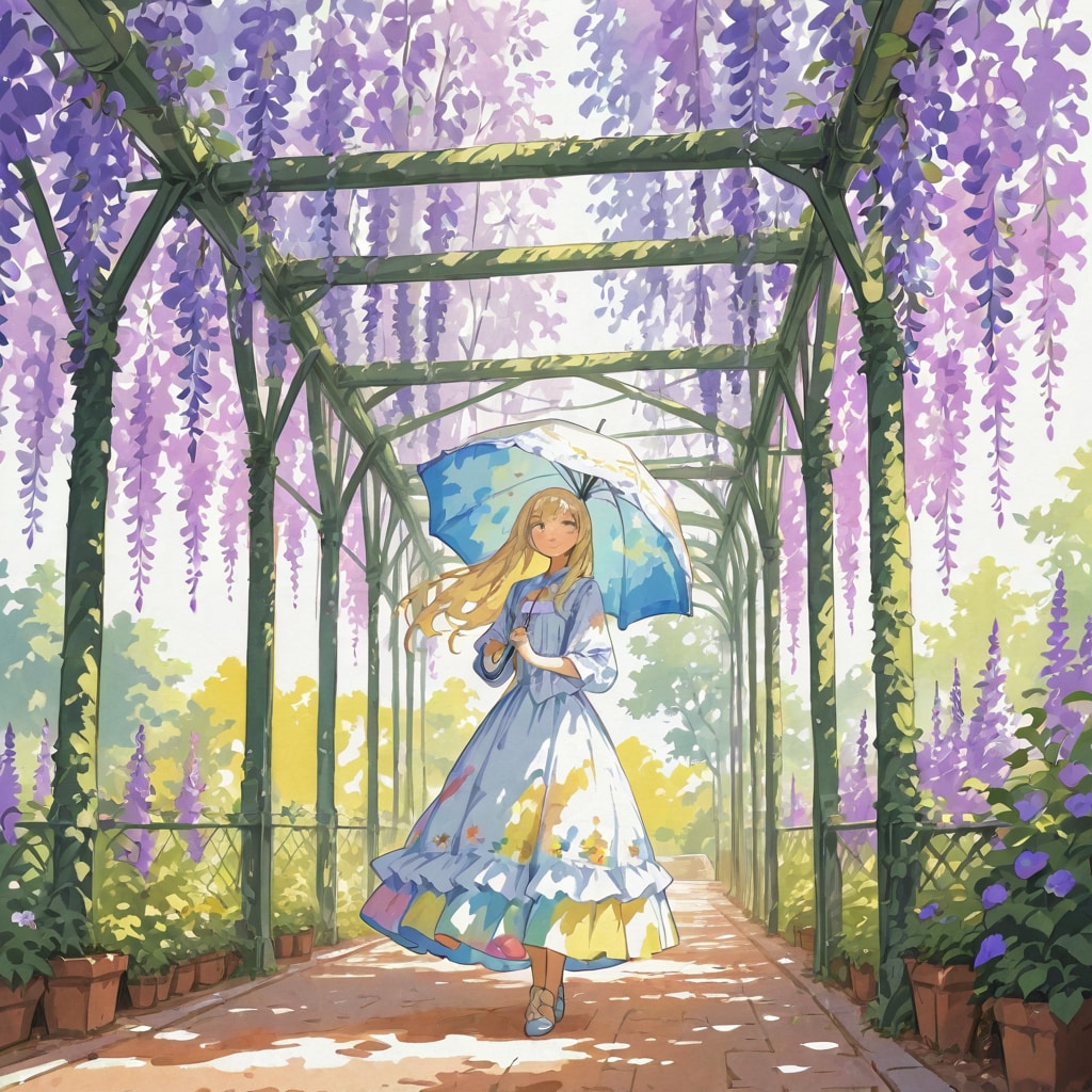 印象派「藤棚と少女」 | の人気AIイラスト・グラビア