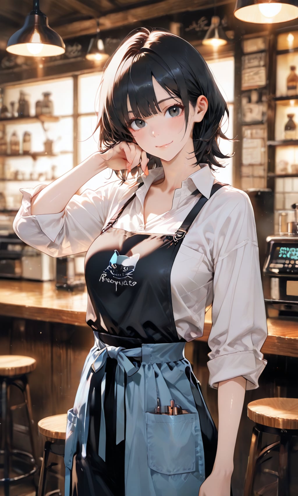 チャオ・リン、開店前のカフェで店番する世話焼き姉御の笑み