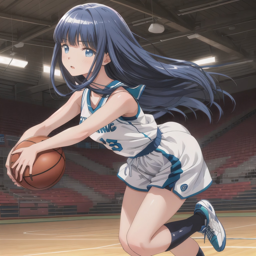 黒髪ロングでユニフォームの少女５６