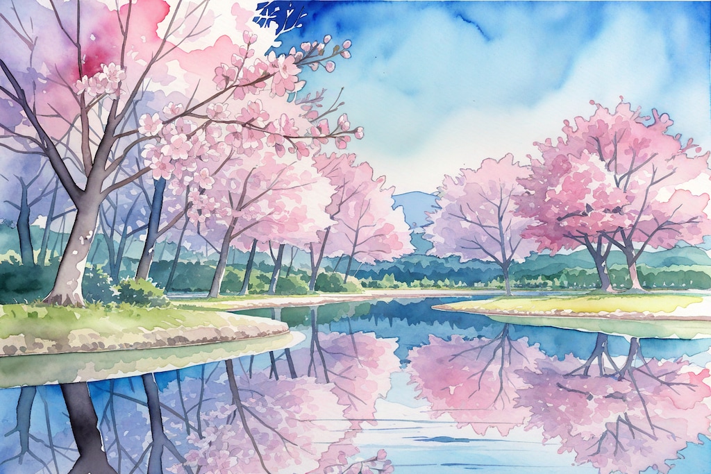 桜と湖