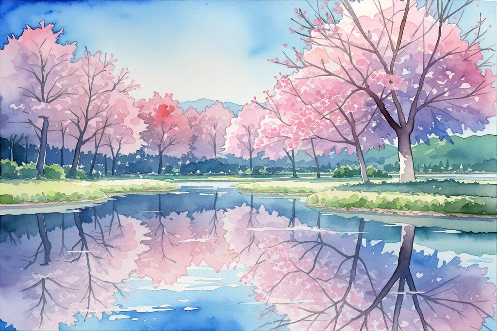桜と湖