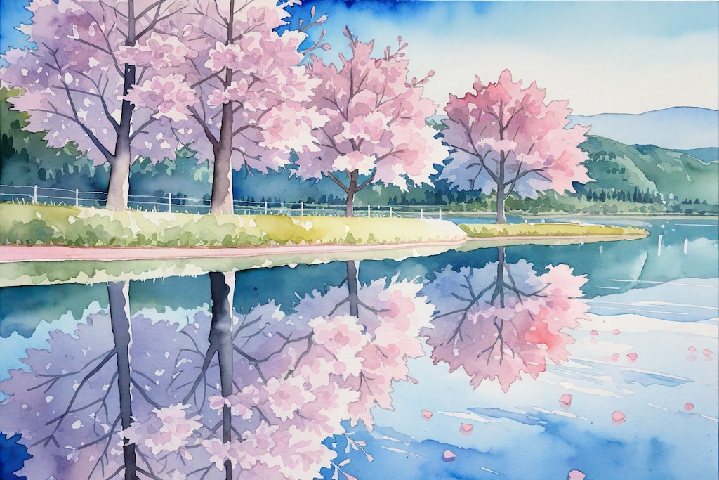 桜と湖